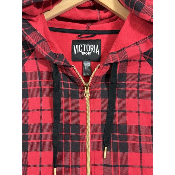 Victoria Secret Buffalo Plaid Sport Medium Zip Up Hoodie (oversized loose fit) - Picture 2 of 2